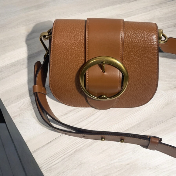 Polo Ralph Lauren Handbags - Polo Ralph Lauren Brown Pebbled Leather Lennox Saddle Bag